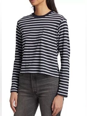 ATM Anthony Thomas Melillo Navy and White Striped Long-Sleeve Crew